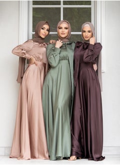 Generic Elegant Muslim Satin Maxi Dress – Modest Fashion with Flared Hem, Available in Three Colors and Multiple Sizes  - Image 2