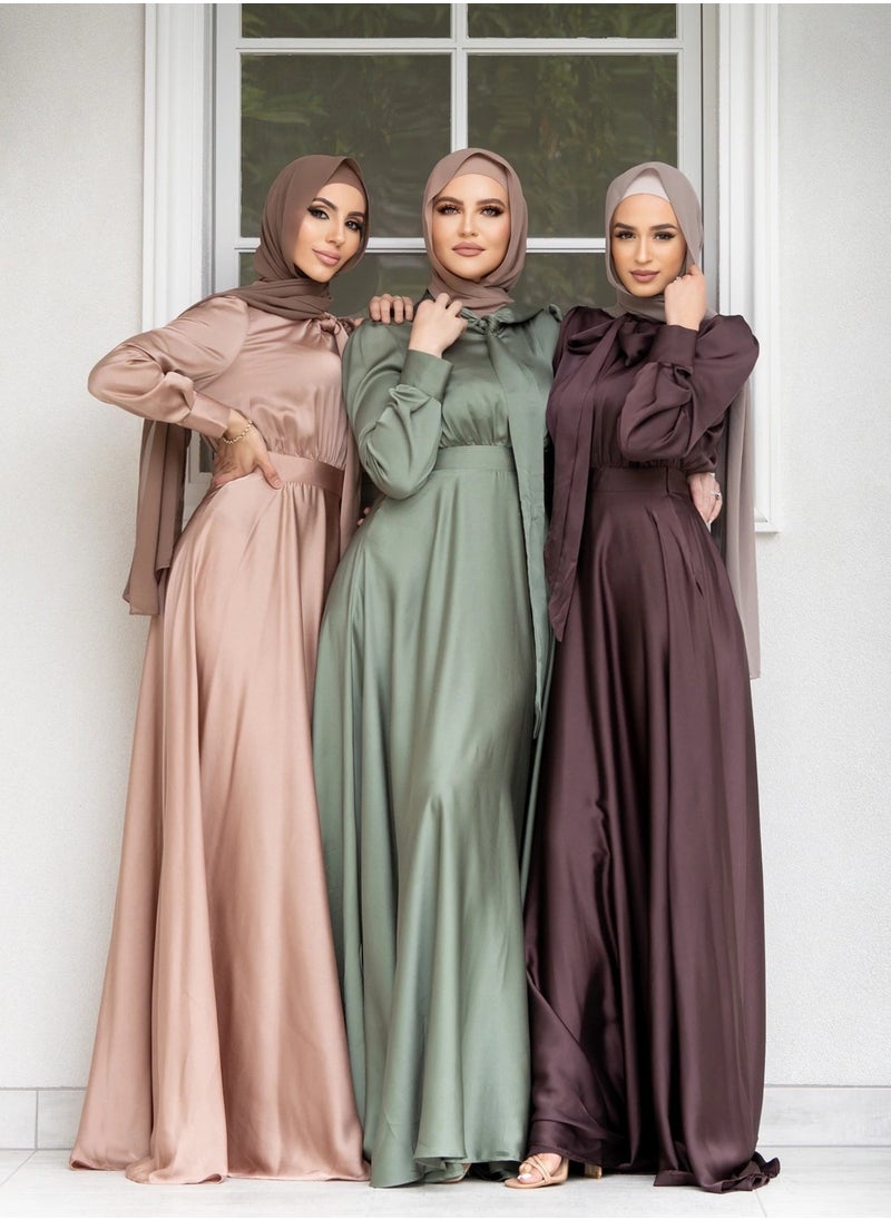 Generic - Elegant Muslim Satin Maxi Dress – Modest Fashion with Flared Hem, Available in Three Colors and Multiple Sizes - Image 1
