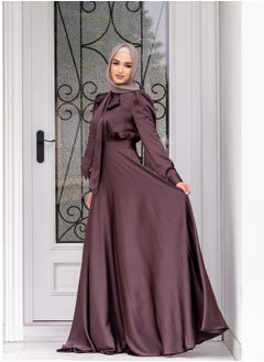 Generic Elegant Muslim Satin Maxi Dress – Modest Fashion with Flared Hem, Available in Three Colors and Multiple Sizes  - Image 1