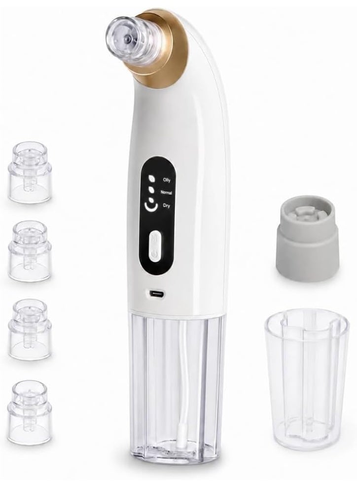 Blackhead Remover Facial Pore Cleaner with 6 Suction Heads, USB Rechargeable Face Cleansing Device, White