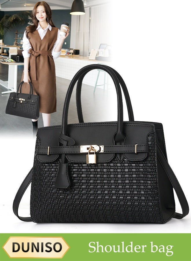DUNISO Women's Fashion Large Capacity Lockable Handbag, Popular Synthetic Leather Crossbody Bag, Top Handle, Travel Shoulder Bag, Casual Women Bag, Suitable for Shopping and Dating, Black  - Image 1