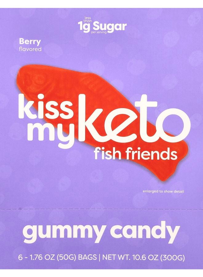 Kiss My Keto Fish Friends Gummy Candy Berry 6 Bags 1.76 oz ( 50 g) Each 