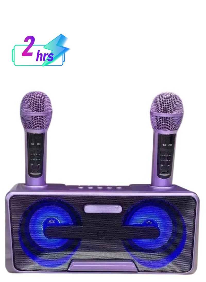 Wireless Bluetooth Speakers, Double Chorus Speaker With Two Microphones, Easy To Carry Portable Karaoke Machine, Lightweight Durable Music Player For Indoor Outdoor, (1pc, Purple) - Image 1