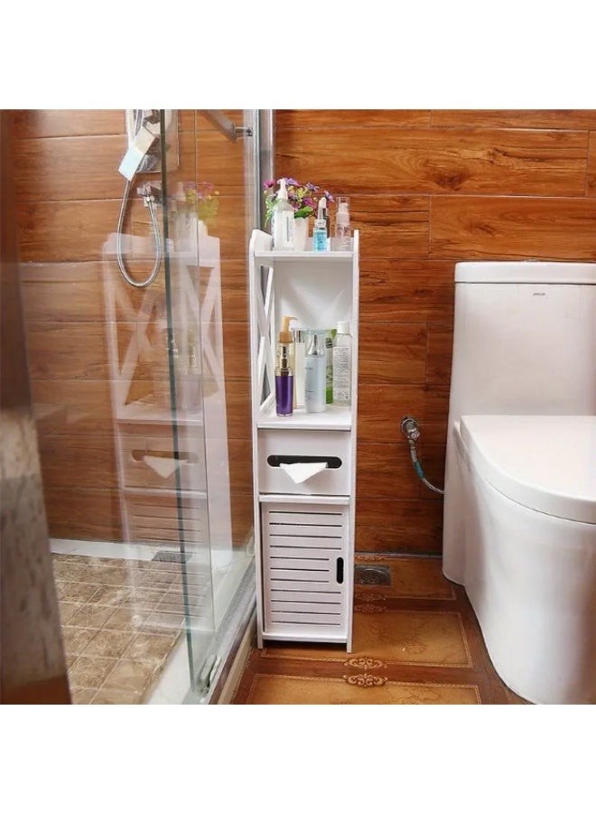 LINGWEI Bathroom Storage Stand 18x80x20cm Floor Standing Waterproof Cabinet White Toilet Slim Shelf Organizer Phone Stand - Image 1