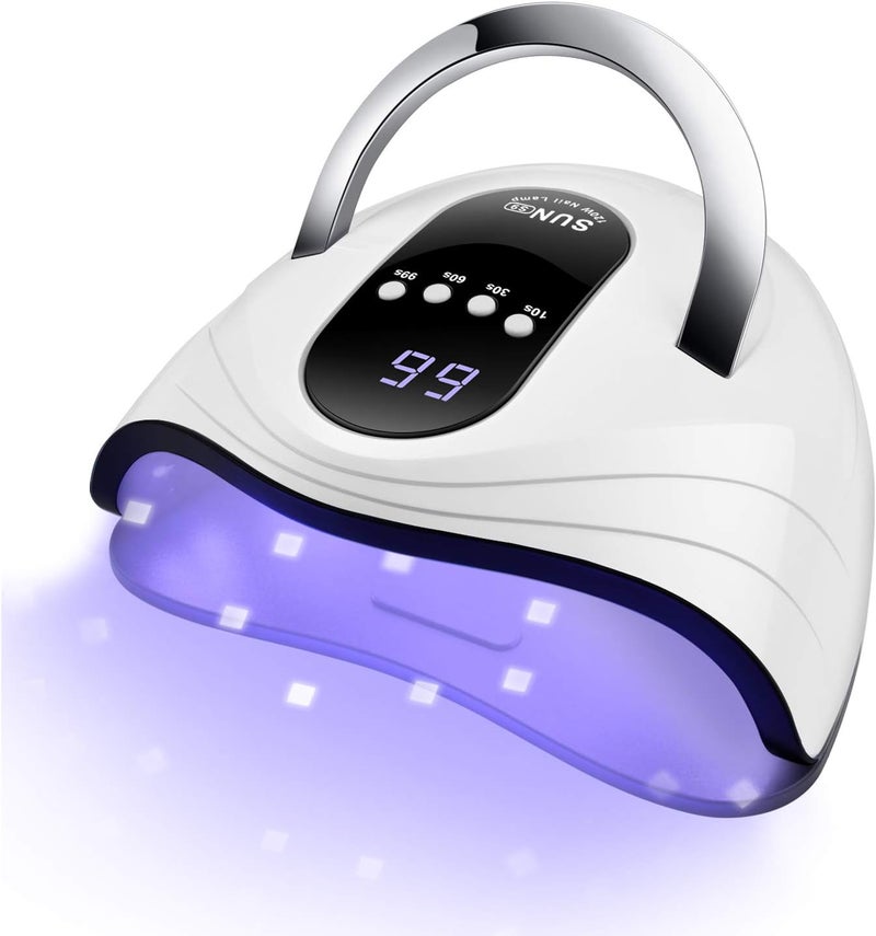 Sunrich Sunrich UV Gel Nail Lamp 120W LED Nail Light Fast Dryer for Gel Polish Curing with 4 Timers Portable Handle Large Space Automatic Sensor White 