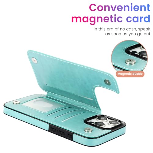 XIMAND for iPhone 16 Pro Max Case with Credit Card Holder,RFID Blocking,PU Flower Leather Double Magnetic Clasp Kickstand Heavy Duty Protective Cover.(Green) - Image 4
