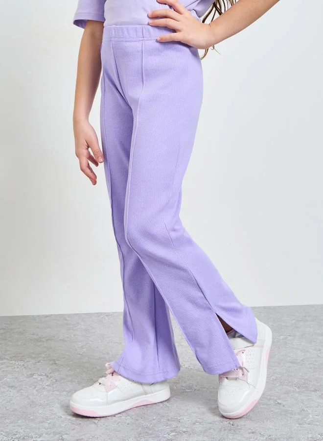 Styli Teen Girls Lilac Solid Side Slit Knitted Fit and Flare Leggings