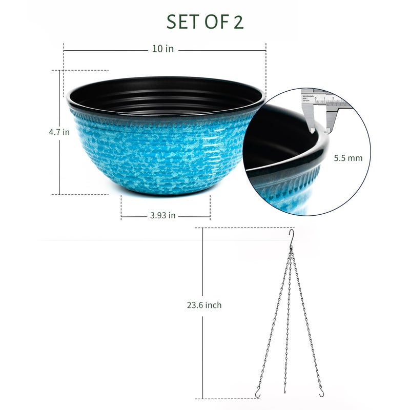 Vanslogreen 10 Inch Hanging Planter, 2 Pack Hanging Planters for Indoor Outdoor Plants Self Watering Hanging Pots with Drainage Holes for Garden Home (Snowflake Blue) - Image 2