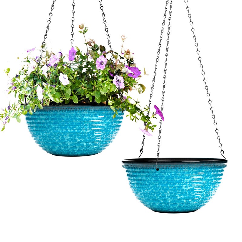 Vanslogreen 10 Inch Hanging Planter, 2 Pack Hanging Planters for Indoor Outdoor Plants Self Watering Hanging Pots with Drainage Holes for Garden Home (Snowflake Blue) - Image 1