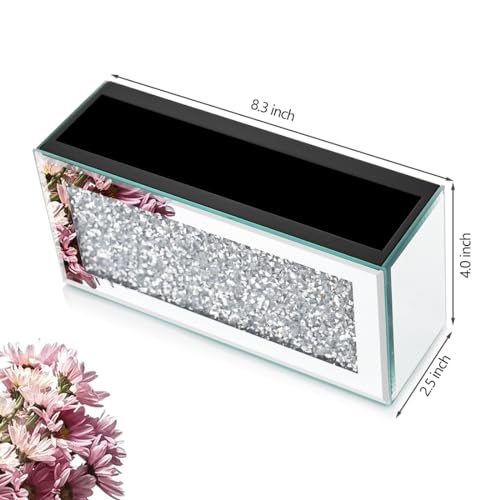 Pibeyer Mirrored Remote Control Holder Wall Mount, Silver Crush Diamond Remote Organizer Wall, Decoration Storage Box for Living Room, Bedroom, Home Decor - Image 3
