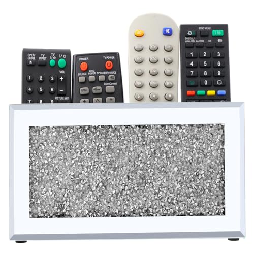 Pibeyer Mirrored Remote Control Holder Wall Mount, Silver Crush Diamond Remote Organizer Wall, Decoration Storage Box for Living Room, Bedroom, Home Decor - Image 2