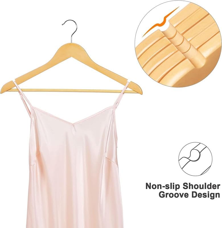 Habbaa Wooden Hangers | Natural Wooden Hangers for Wardrobe | Suit Hangers with Extra Smooth Finish | Precisely Cut Notches and Chrome Hook | Cloth Hangers for Shirt Coat Jacket Dress | (Pack of 20) - Image 3