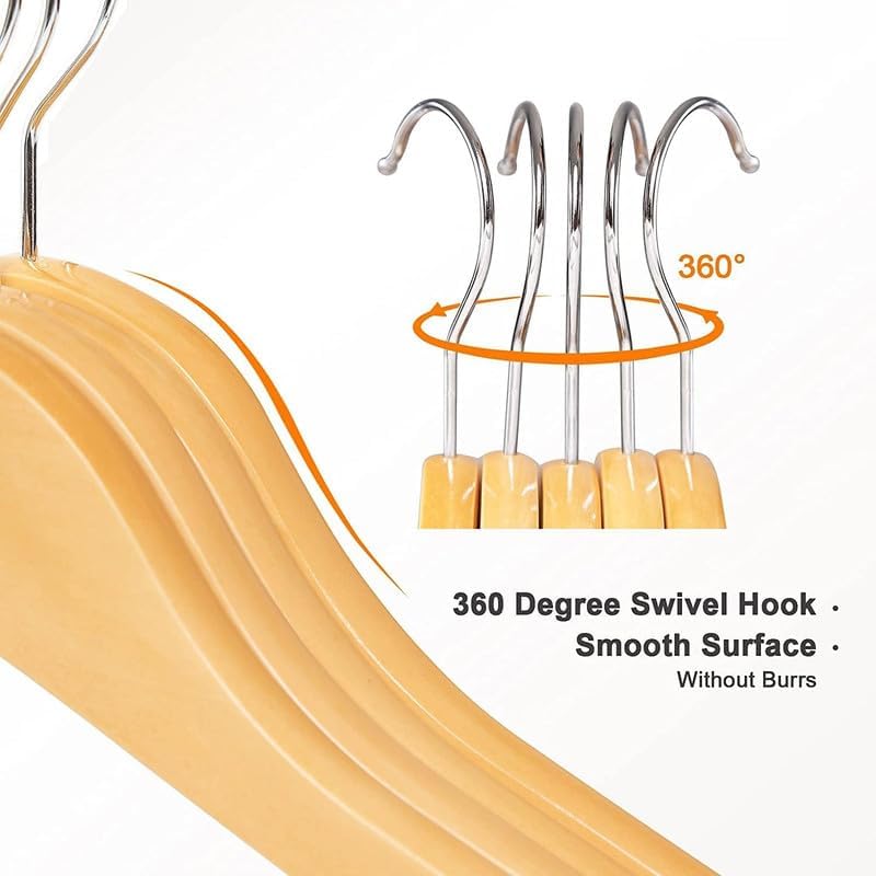Habbaa Wooden Hangers | Natural Wooden Hangers for Wardrobe | Suit Hangers with Extra Smooth Finish | Precisely Cut Notches and Chrome Hook | Cloth Hangers for Shirt Coat Jacket Dress | (Pack of 20) - Image 5