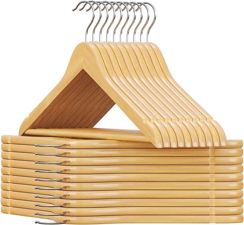 Habbaa Wooden Hangers | Natural Wooden Hangers for Wardrobe | Suit Hangers with Extra Smooth Finish | Precisely Cut Notches and Chrome Hook | Cloth Hangers for Shirt Coat Jacket Dress | (Pack of 20) - Image 1