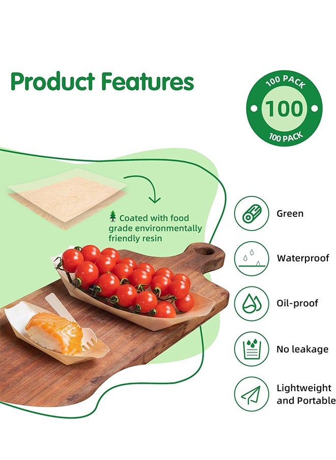 Lemon 100Pcs Bamboo Wooden Boat Plates Set,  Disposable Mini Sushi Boat, Serving Trays for Catering & Home Use, Eco-Friendly Bamboo Leaf Food Containers, 11cm x 5.5cm  - Image 2