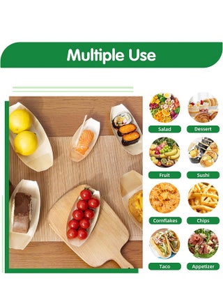 100Pcs Bamboo Wooden Boat Plates Set,  Disposable Mini Sushi Boat, Serving Trays for Catering & Home Use, Eco-Friendly Bamboo Leaf Food Containers, 11cm x 5.5cm - view 5