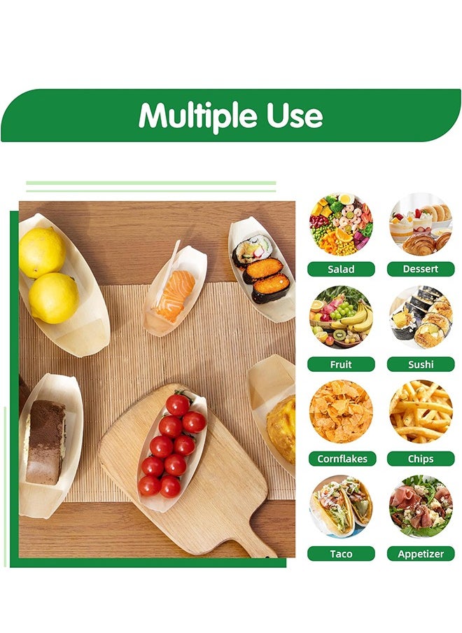 Lemon 100Pcs Bamboo Wooden Boat Plates Set,  Disposable Mini Sushi Boat, Serving Trays for Catering & Home Use, Eco-Friendly Bamboo Leaf Food Containers, 11cm x 5.5cm  - Image 5