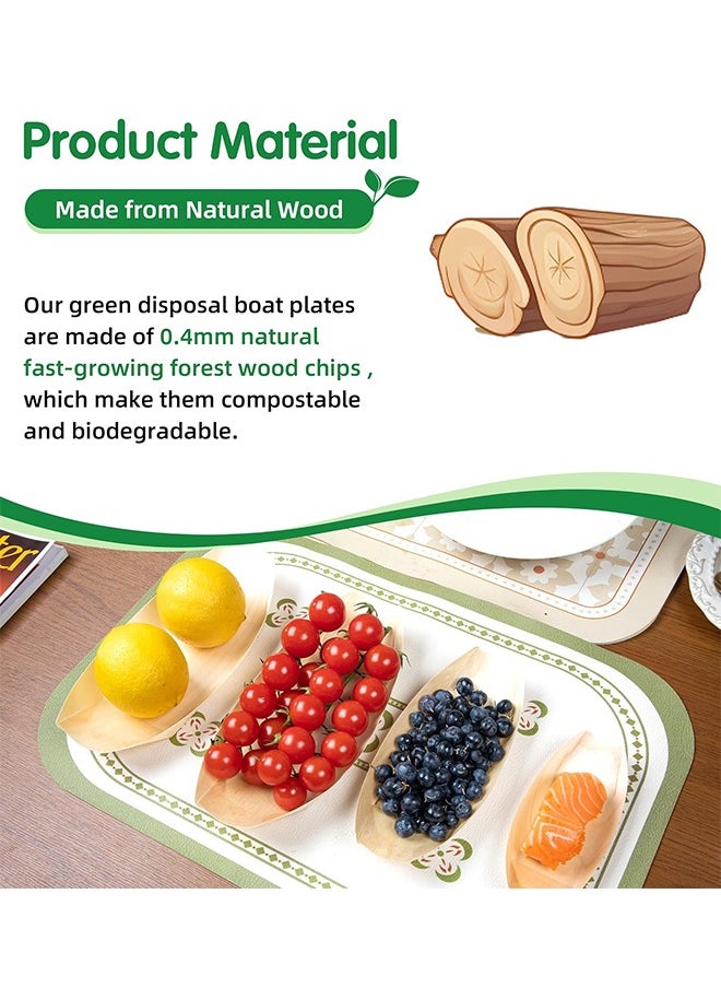 Lemon 100Pcs Bamboo Wooden Boat Plates Set,  Disposable Mini Sushi Boat, Serving Trays for Catering & Home Use, Eco-Friendly Bamboo Leaf Food Containers, 11cm x 5.5cm  - Image 3