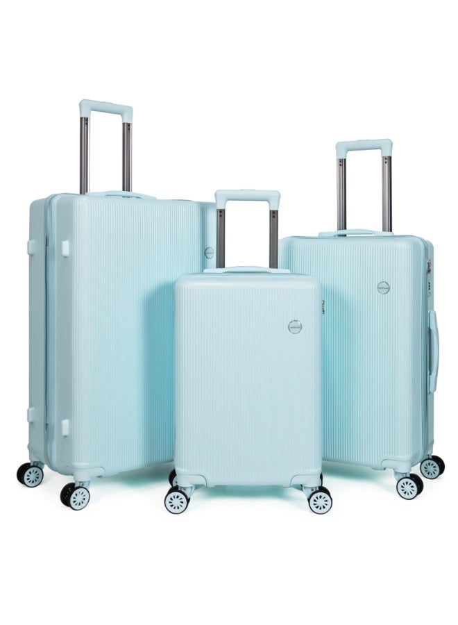 أكلسفيون الأمتعة مجموعة 3 قطع حقيبة الصدئة الصلبة مع العجلات العالمية ABS+PC موضة ثابتة الأمتعة المستقيمة (أزرق فاتح) 20/24/28 بوصة - Image 1
