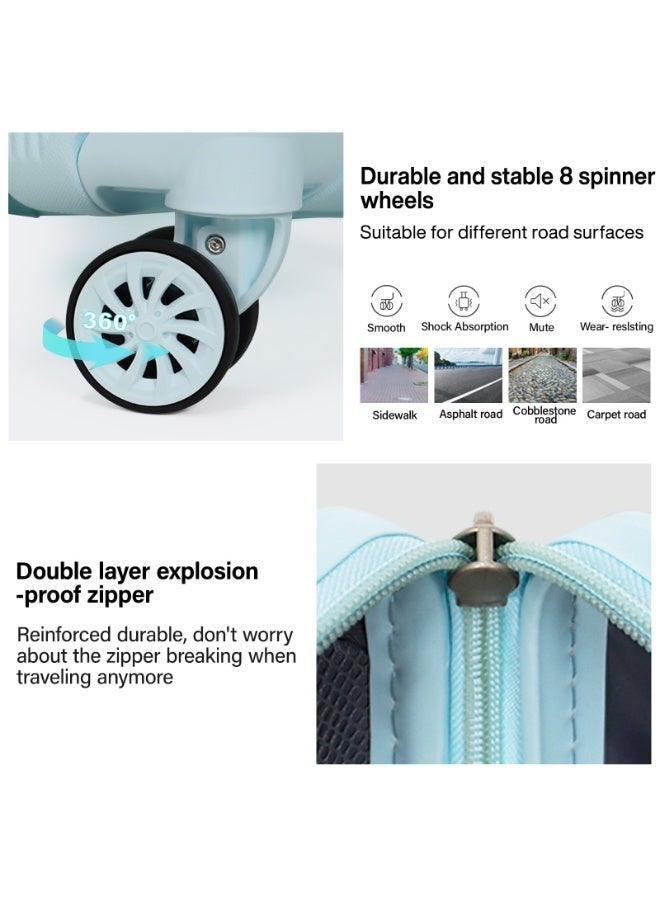 أكلسفيون الأمتعة مجموعة 3 قطع حقيبة الصدئة الصلبة مع العجلات العالمية ABS+PC موضة ثابتة الأمتعة المستقيمة (أزرق فاتح) 20/24/28 بوصة - Image 4
