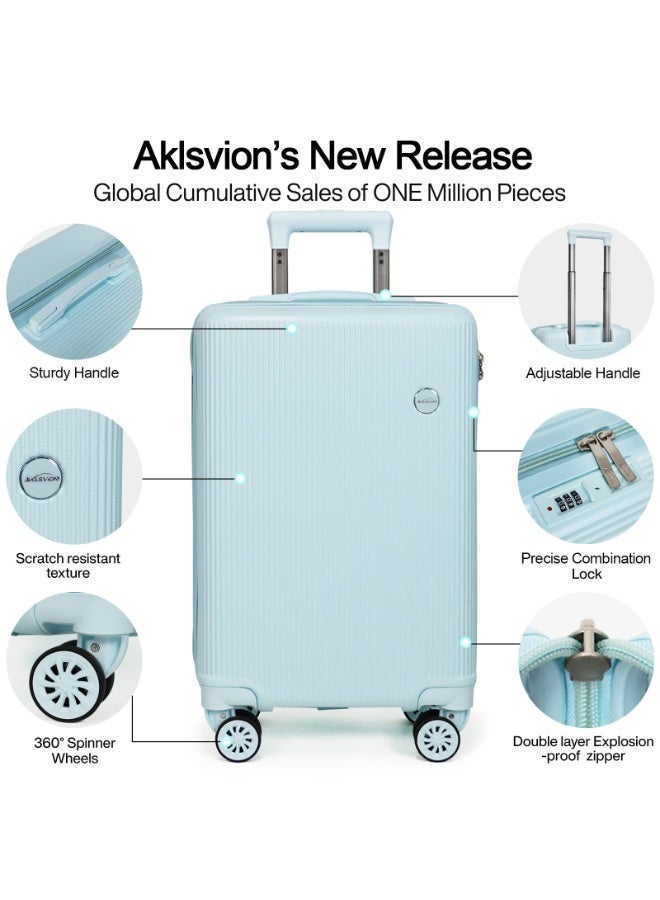 أكلسفيون الأمتعة مجموعة 3 قطع حقيبة الصدئة الصلبة مع العجلات العالمية ABS+PC موضة ثابتة الأمتعة المستقيمة (أزرق فاتح) 20/24/28 بوصة - Image 3