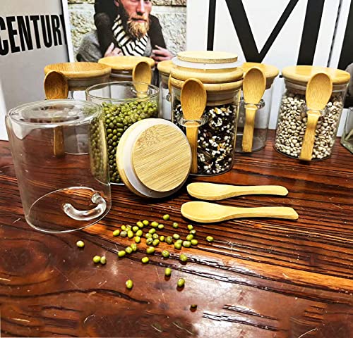 Livejun 7.6 oz Airtight Mini Glass Jars with Bamboo Lids and Bamboo Spoons, Spice Jars Small Food Storage Containers for Kitchen, Bathroom, Home Decor Set of 8 - Image 2