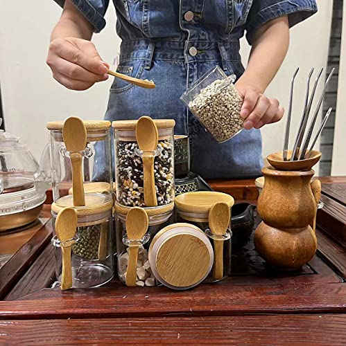 Livejun 7.6 oz Airtight Mini Glass Jars with Bamboo Lids and Bamboo Spoons, Spice Jars Small Food Storage Containers for Kitchen, Bathroom, Home Decor Set of 8 - Image 3