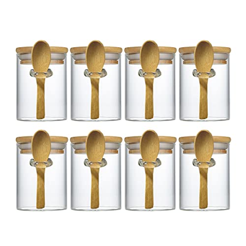 Livejun 7.6 oz Airtight Mini Glass Jars with Bamboo Lids and Bamboo Spoons, Spice Jars Small Food Storage Containers for Kitchen, Bathroom, Home Decor Set of 8 - Image 1