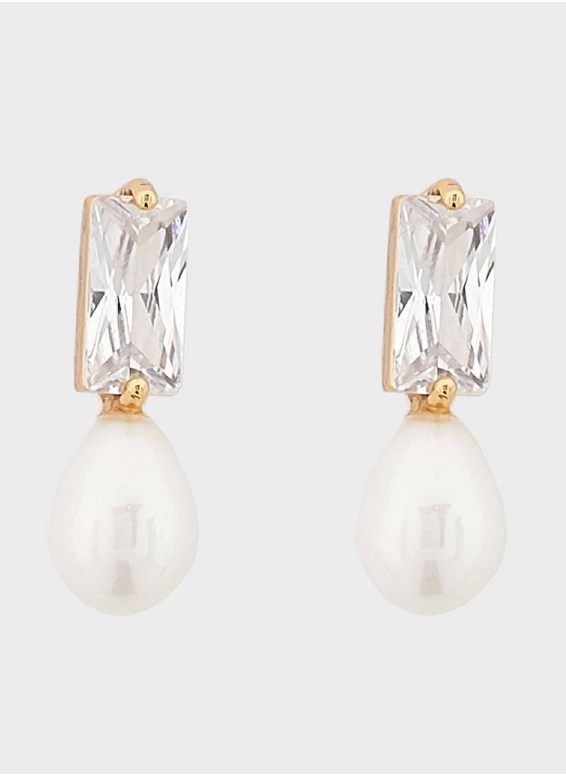 ELLA Teardrop Pearl Crystal Stud Earrings  - Image 2