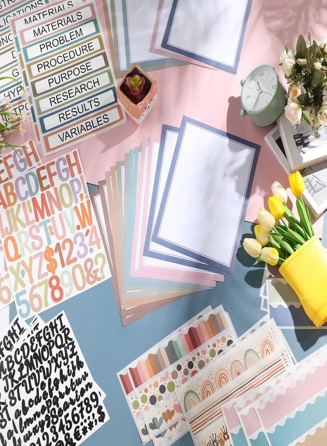 Skyygemm 92 Pcs Science Fair Board Supplies 60 Trim Scalloped Poster Boards 18 Presentation Subtitles 6 Self Adhesive Project Titles 8 Letter Sticker for Classroom Display(Morandi,Boho) - Image 4