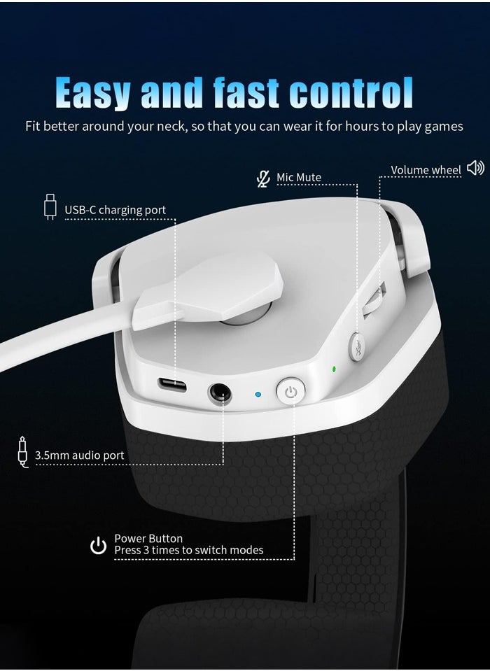 نوبو سماعة ألعاب G06، سماعات رأس لاسلكية للألعاب مع ميكروفون لأجهزة PS5 وPS4 والكمبيوتر الشخصي والتبديل، تصميم مريح، 2.4 جيجا هرتز لاسلكي + مشغلات بلوتوث 50 مم، أبيض  - Image 3