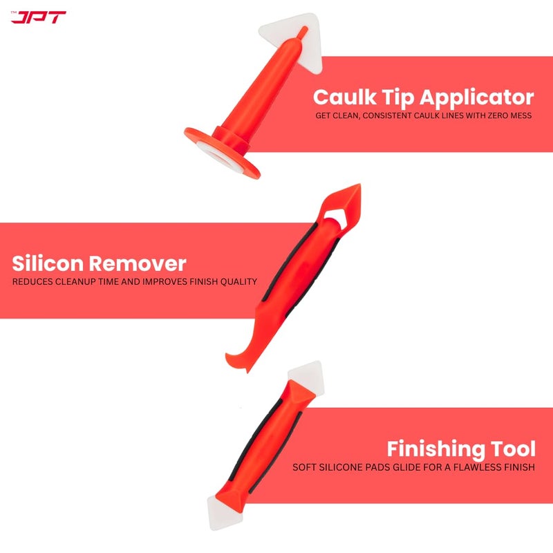 JPT طقم أدوات السليكون للتسربات 3 قطع | مكشطة إنهاء السد | مادة تعبئة الفجوات | أداة إنهاء المكشطة للأحواض، الحمامات، النوافذ، البلاط، وجميع مشاريع السد - Image 4
