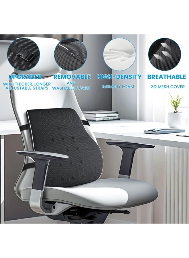 Memory Foam Lumbar Support Back Cushion for Office Chair Car Seat Ergonomic Lower Back Pillow with Adjustable Straps Breathable Mesh Cover for Home Office Travel - Image 2