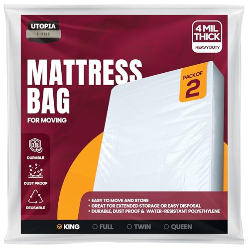 Utopia Home King Size Mattress Cover for Moving (2 Pack), 4 Mil Heavy Duty Plastic Mattress Bag for Disposal, Mattress Encasement Fits Mattresses up to 14 Inches, Mattress Bags for Moving - Image 1