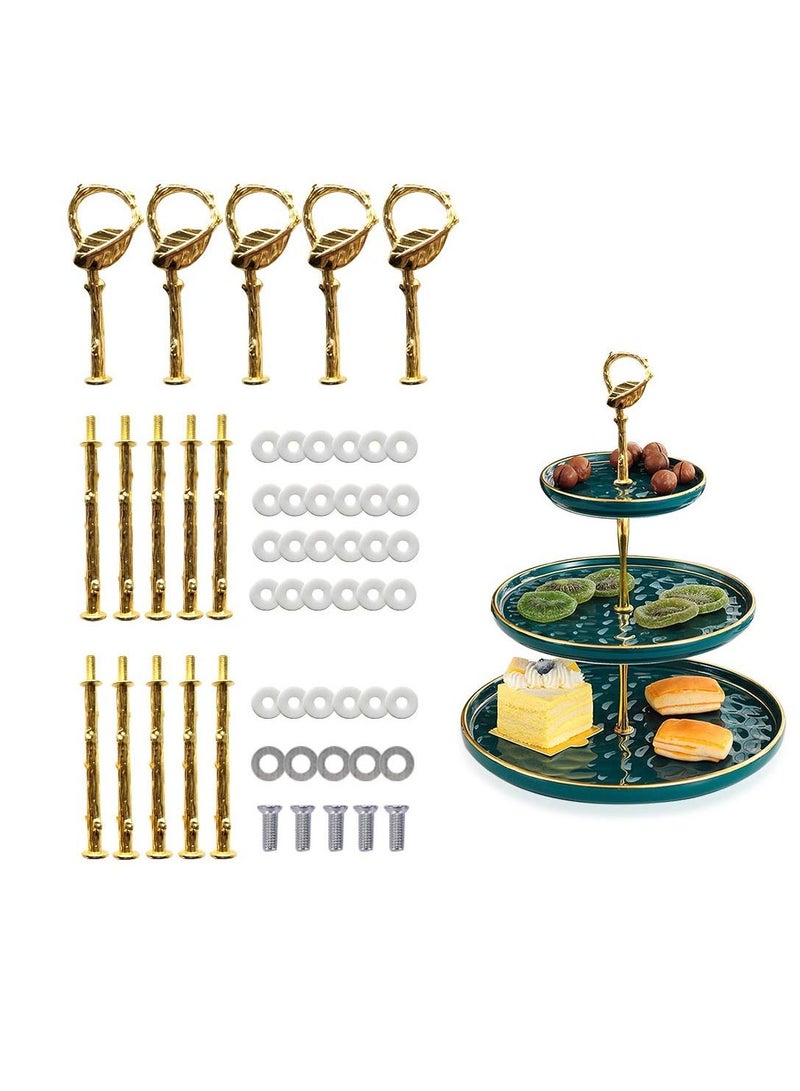 KASTWAVE KASTWAVE 5 Sets 3 Tier Cupcake Stand Hardware Handles, Vintage Tray Stand Center Holder Fitting with Screws and Flat Washers for Party Wedding Display Stand (Leaf Golden)  - Image 1
