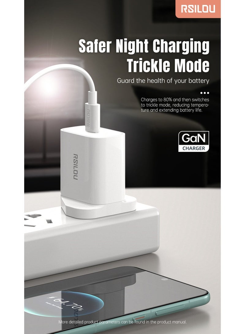 ارسيلو شاحن حائط سريع بقوة 30 واط بمنفذ Type-C من RSILOU R4251 مع كابل Type-C بطول 100 سم | شاحن ذكي لجميع الهواتف المحمولة | تصميم مدمج وآمن - Image 5