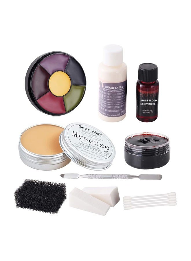 Mysense Liquid Latex Scar Wax SFX Makeup Kit for Fake Scars Wounds Burns With 6 Color Bruise Wheel Face Body Paint Stage Blood Coagulated Blood Gel and Spatula Sponges Q-tips - Image 1