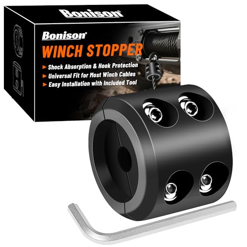 Bonison Winch Stopper for Cable. Truck UTV ATV Rubber Winch Cable Stopper, Protects Towing Hook, Synthetic Rope, Cable Line from Wear or Damage, Hawse, Bumper. Quick Installation with Tools. (Black) - Image 1