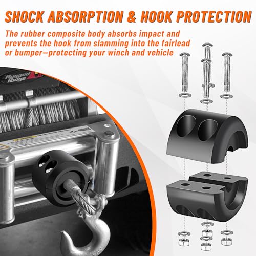 Bonison Winch Stopper for Cable. Truck UTV ATV Rubber Winch Cable Stopper, Protects Towing Hook, Synthetic Rope, Cable Line from Wear or Damage, Hawse, Bumper. Quick Installation with Tools. (Black) - Image 2
