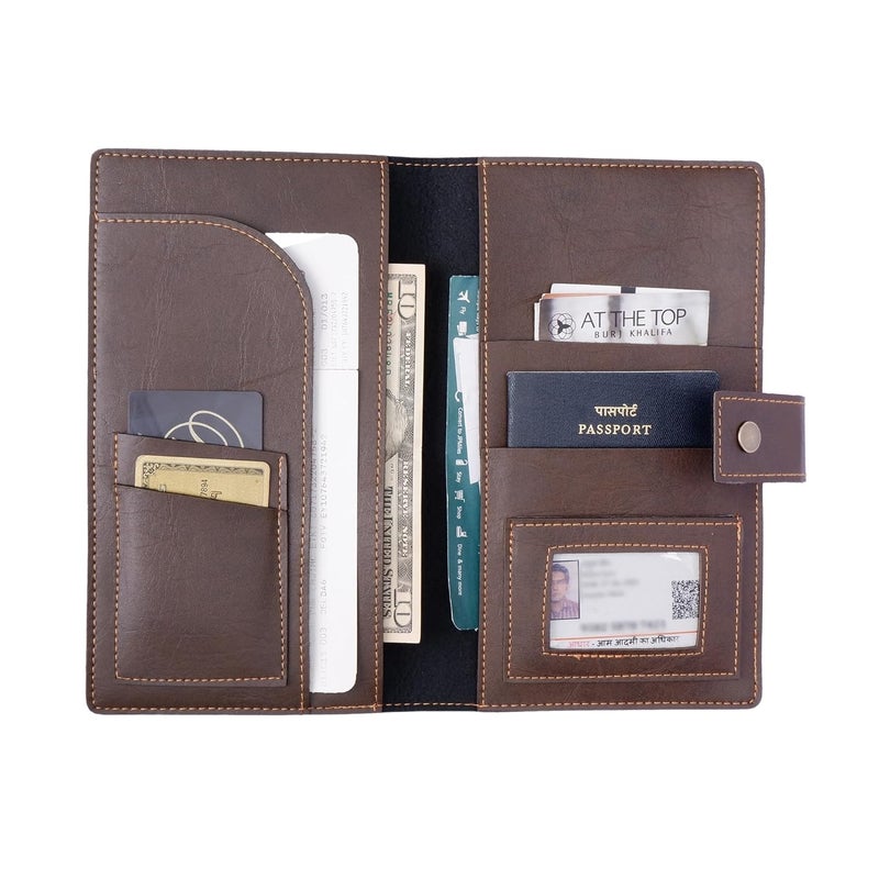 Junket Passport Holder for Family 4 – Personalized Travel Wallet Organizer, Custom Vegan Leather Passport Cover for Family Trips, Sleek ID & Document Organizer for Travel, (Dark Brown) - Image 2