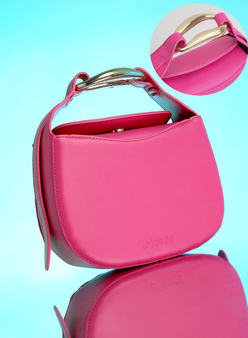 Haute Sauce Solid Magnet Lock Regular Vegan Leather Hand Bag For Women  - Image 3