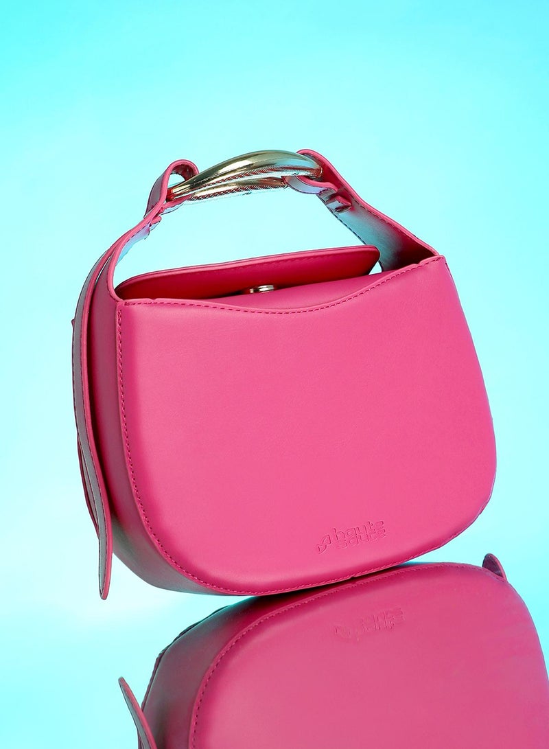 Haute Sauce Solid Magnet Lock Regular Vegan Leather Hand Bag For Women  - Image 4