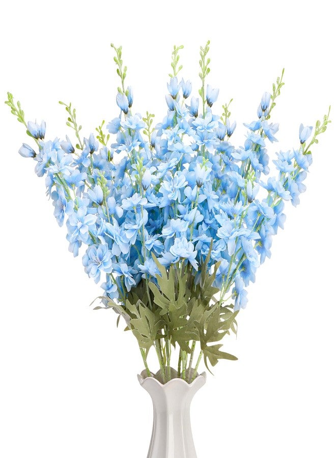 Ovveroche 10 Pcs Light Blue Delphinium Artificial Flowers, 34.5 Inch Long Stem Larkspur Fake Flowers Faux Silk Bouquets for Tall Vase - Wedding Centerpieces Home Decor Floral Arrangements - Image 1