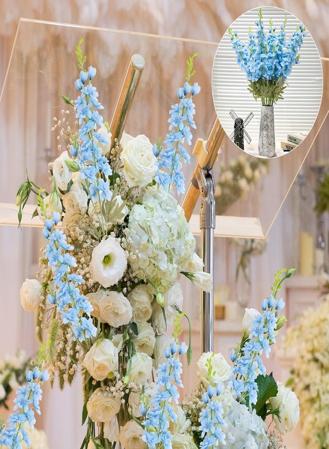 Ovveroche 10 Pcs Light Blue Delphinium Artificial Flowers, 34.5 Inch Long Stem Larkspur Fake Flowers Faux Silk Bouquets for Tall Vase - Wedding Centerpieces Home Decor Floral Arrangements - Image 3