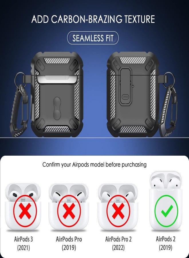 RFUNGUANGO for AirPod 2nd Generation Case Cover with Cleaner Kit, Military Hard Shell Protective Armor with Lock for AirPod Gen 1&2 Charging Case, Front LED Visible,Black - Image 5