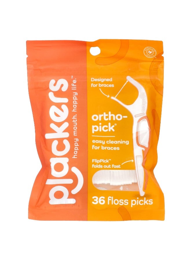 Plackers بلاكرز، أورثوبيك، خيوط تنظيف الأسنان، 36 قطعة - Image 1