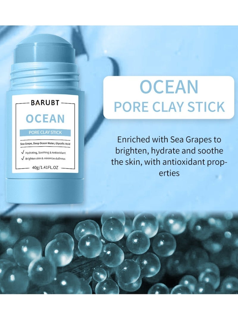 BARUBT عصا طين المسام البحرية المرطبة والمهدئة ومضادة الأكسدة للوجه - قناع يضيء البشرة ويقلل من البهتان مع ماء البحر وعصارة الجليكوليك - قناع مرطب 40 جرام - Image 3