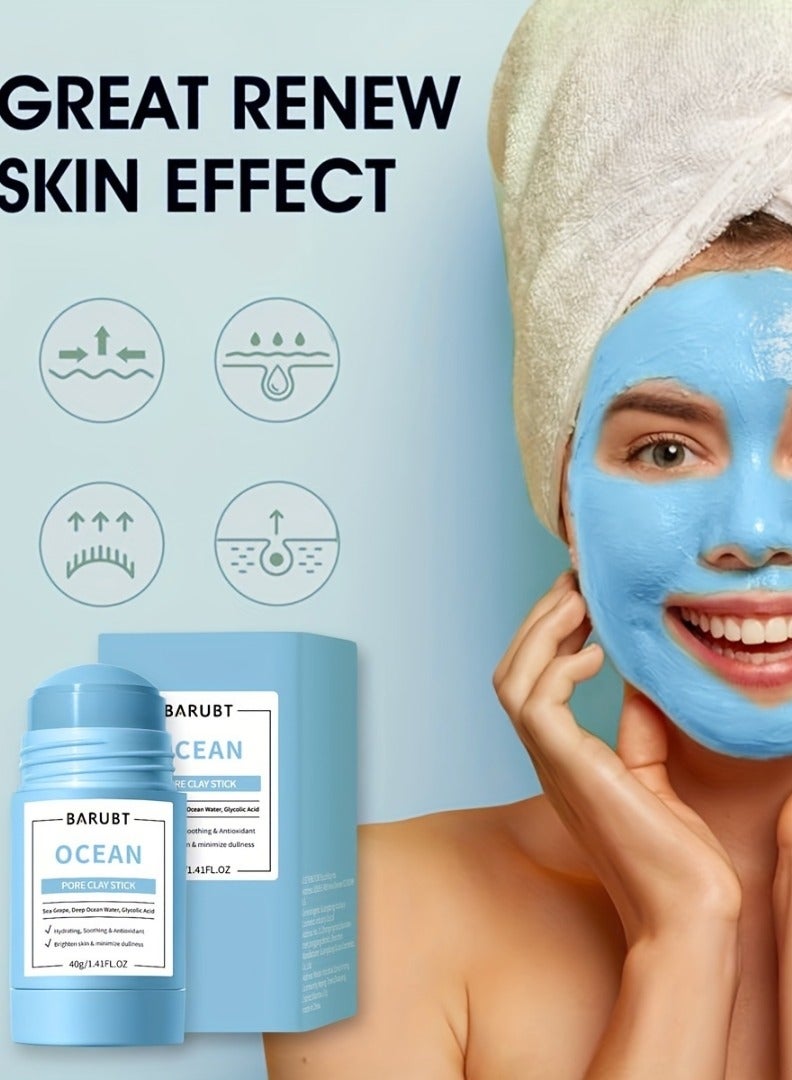 BARUBT عصا طين المسام البحرية المرطبة والمهدئة ومضادة الأكسدة للوجه - قناع يضيء البشرة ويقلل من البهتان مع ماء البحر وعصارة الجليكوليك - قناع مرطب 40 جرام - Image 4