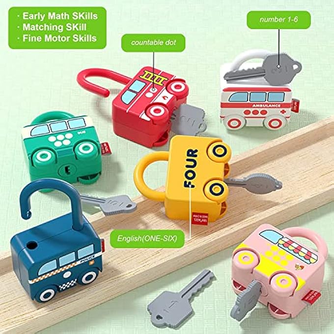 BABY-G MONTESSORI TOYS,LOCK WITH KEY NUMBERS MATCHING & COUNTINGFOR 3 YEARS OLD TODDLER TOY PADLOCK CAR FINE MOTOR SKILLS TRAVEL GAMES EARLY EDUCATIONAL TOYS LEARNING GAMES FOR TODDLERS BOYS GIRLS - Image 4
