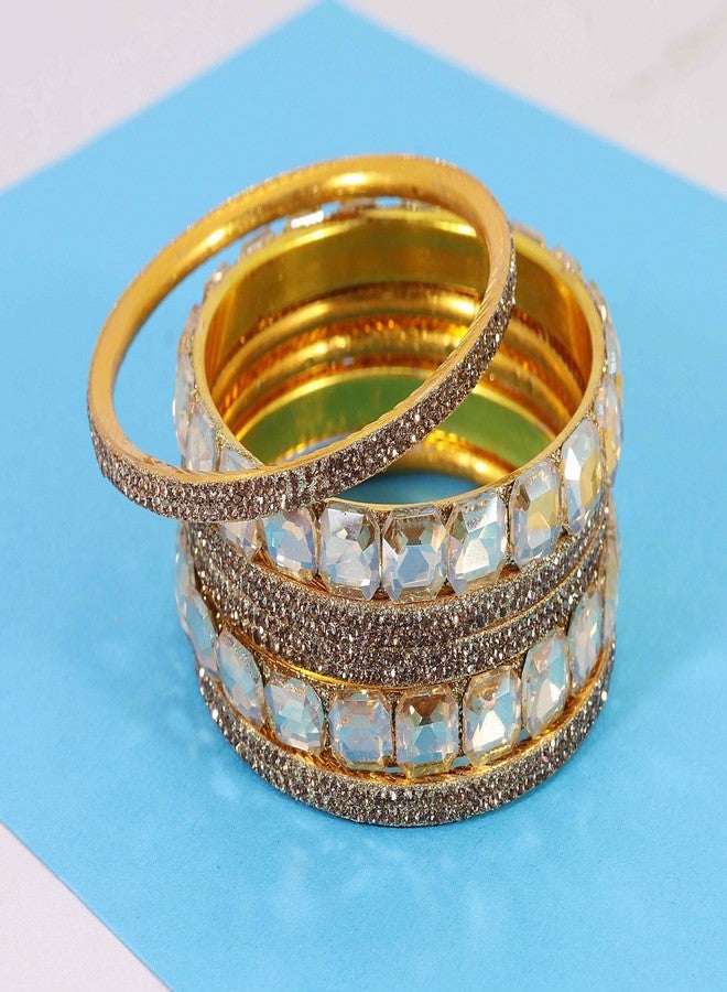 NMII Stylish Metal with AD Diamond Bangles Kada Set For Women & Girls | Women's Bangles | Kada Set For Women | Chudi Set | Fashionable Bangles For Wedding, Party, Daily-(F188-Gold-2.6) - Image 4
